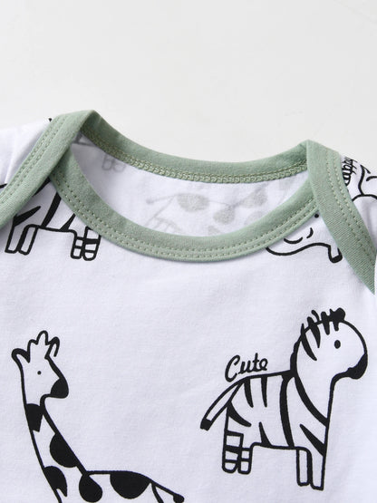 Newborn Baby Boy Spring Autumn Clothes Set Animal Printed Long Sleeve Romper Bodysuit Top infant Pants with Hat Clothing for Boy - 1501 - Image 2